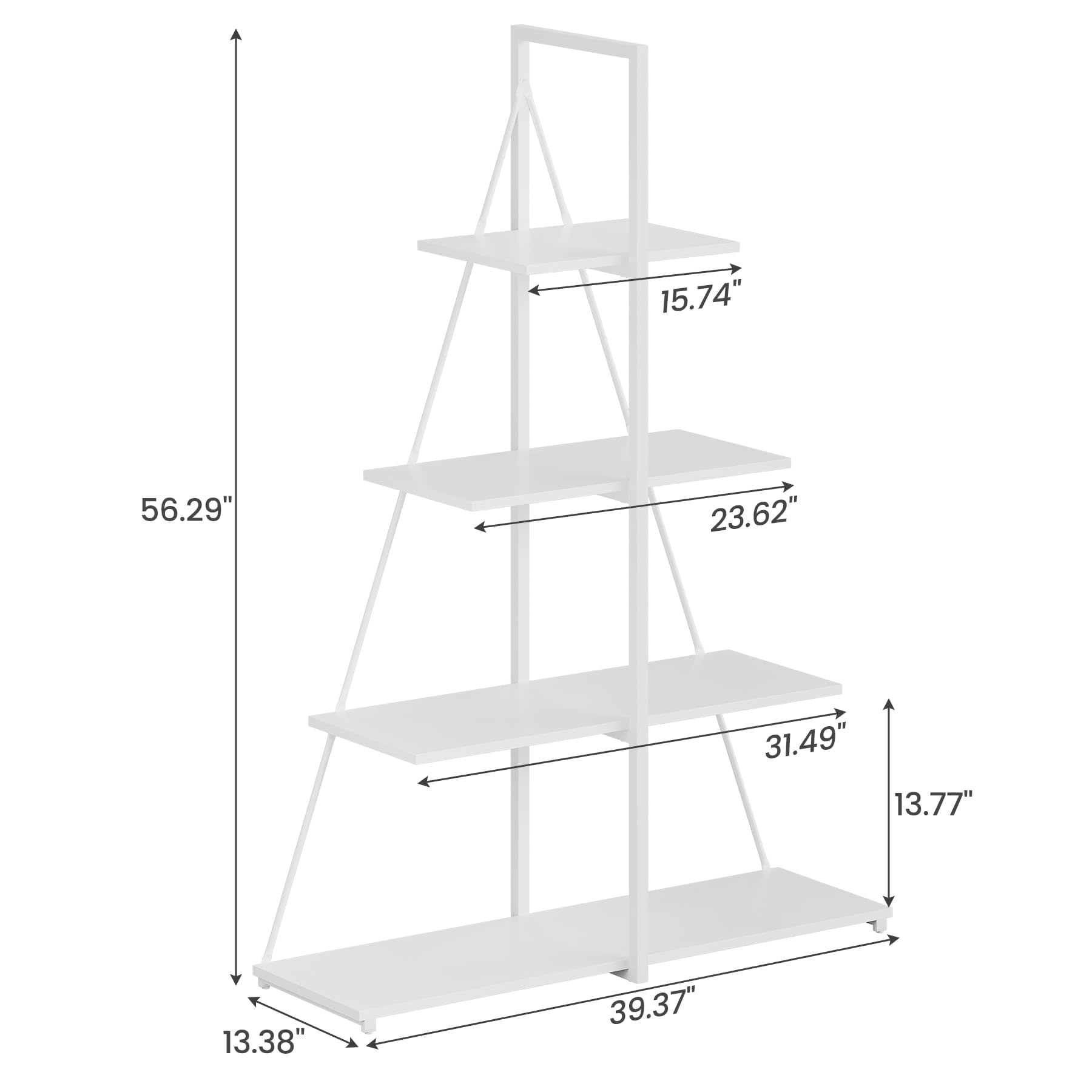 IDEALHOUSE Scaffale a scala salvaspazio a 4 ripiani, con telaio ad A, scaffale angolare sottile con ripiani in legno per libri, piante e decorazioni, per casa e soggiorno, bianco ferro +