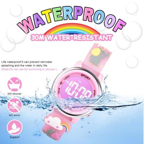 Vicloon Kids Watch, Toddler Digital Watch, Digital Watch LED Electrical Watches 7 Color Lights Watch Sport Outdoor with Alarm Stopwatch Unicorn Toys Gift for 6-12 Year Girls Children Wristwatch 5
