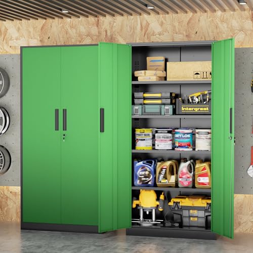 Image of INTERGREAT Metal Storage Cabinet, 72 inch Locking Steel Cabinets with 2 Door and 4 Adjustable Shelves, Tall Metal Cabinet for Home Office, Garage, Warehouse,(Black+Green)