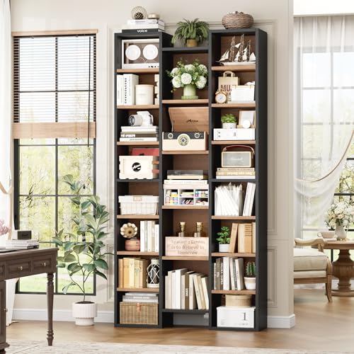FOTOSOK-71-H-Bookshelf-with-21-Cubes-Triple-Wide-Tall-Bookshelf-8-Tier-Bookcase-with-8-Adjustable-Shelves-Large-Bookshelf-DVDCD-Media-Tower-Storage-Freestanding-Display-Shelf-Cabinet