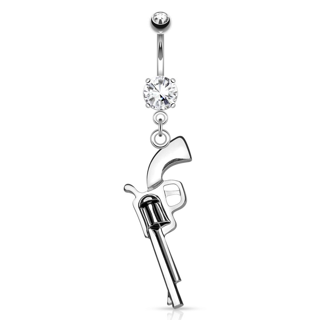 Navelpiercing met acht vierkante stenen in omgekeerde hanger