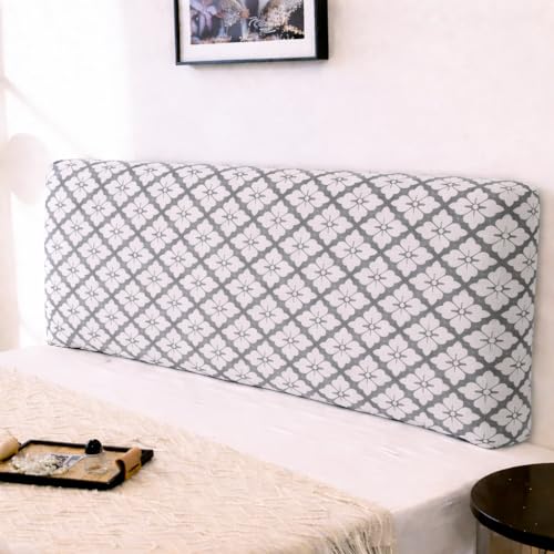 Image of HOMETHREADS 200 GSM Stretchable Jacquard Headboard Cover | Soft, Dust-Proof & Wrinkle-Resistant Bed Back Protector | Fits Leather, Wooden & Fabric Bedsides | for 5ft to 5.5ft |(Grey, 150x65Cm)