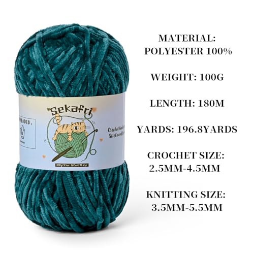 Image of Fuzzy Chenille Yarn for Crocheting, Fluffy Amigurumi Crochet Yarn for DIY Craft /Hat /Shoes, (100g /197yds) Soft Velvet Baby Blanket Yarns(Sapphire Blue)
