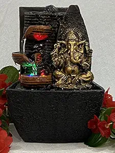 Global Grabbers Polyresin Table Top Indoor Outdoor Water Fall Fountain with LED Lights Home Decor Decoration Gift Gifting Items-GOL_BRO-SF22-(66)