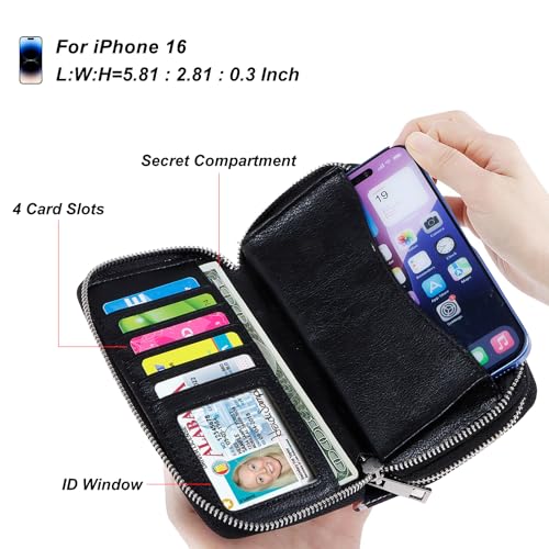 Image of Cellphone Wallet for Women Dual Zipper Long Purse with Removable Wristlet