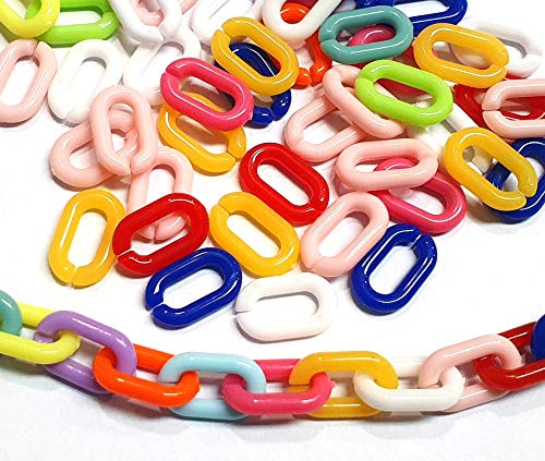 Perlin 3 Metres, Link Chain Link Chain, Plastic Chain, Oval, Curb Chain, 15 mm, Colourful, C Clips