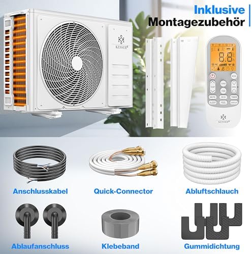 Bild 4 - KESSER® Split Klimaanlage Set Quick Connect 9000 BTU 2,6 kW – WiFi & App Klimagerät mit Heizfunktion & Kühlmodus Wandklimaanlage, mit Kupferleitung Kältemittel R32 Inkl. Montagematerial