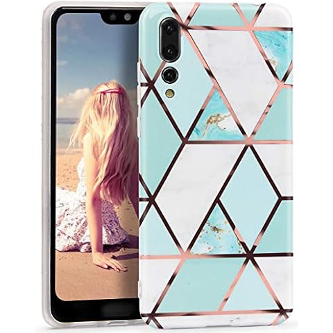 Imikoko P20 Pro Case for Huawei P20 Pro Marble Glitter Rose Gold Striped Phone Cover Glossy TPU Flexible Soft Rubber Silicone Bumper Cover Shockproof Protective Shell For Girls - Green White Cover