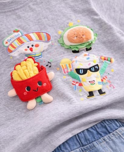 Image of Bold N Elegant Half Sleeve Pure Cotton Baby Boy Girl 3D Burger French Fries Cartoon Snack T-Shirt with Denim Shorts Smart Casual Outfit for Infant Toddler Kids Upto 5 Years