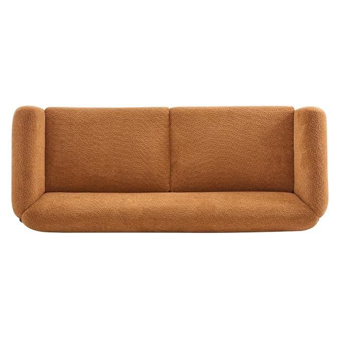 Image of Upholstered 3 Seater Sofa Three Seater Sofa with Wooden Legs for Living Room Hotels & Offices (Caramel Orange)