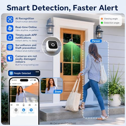 Image of SOIADV 2.5K Window Camera Wireless,No-Drill Install,2.4GHz & 5GHz WiFi Indoor Cameras for Home Security,AI Human Detection, 6s Pre-Roll, Battery Powered,4MP Color Night Vision,SD /Cloud