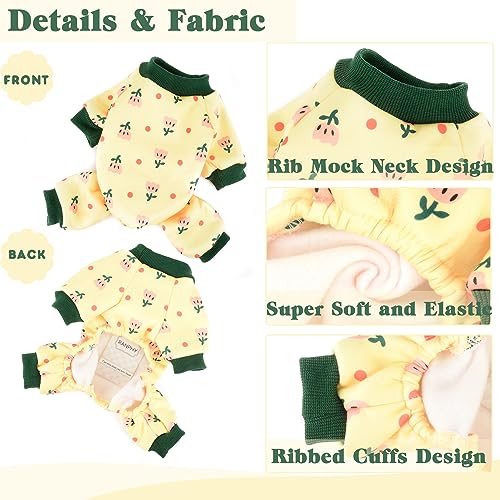 Ranphy Dog Pajamas for Small Dog Plain Fleece Pet Pjs with Floral Printed Soft Comfortable Puppy Pyjamas Autumn Winter Warm Pullover Chihuahua Yorkie Cat Apparel - Image 4
