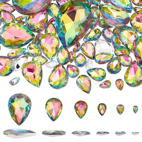 FINGERINSPIRE 94 Stück Tropfenförmige Glas Strasssteine In 6 Größen Spitze Rückseite Bunt Facettierte Glas Strasssteine Edelsteine Kristallschmuck Verzierung Mit Plattierter Rückseite