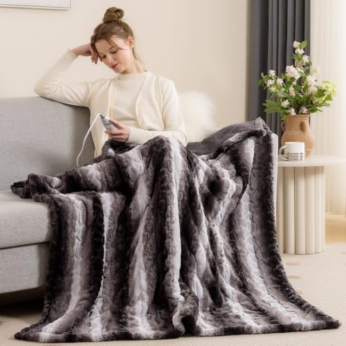 Image of Bearhug Heated Blanket 6 Heat Settings Electric Blanket, 4-Hour Auto Shut-Off, Luxurious Faux Fur & Sherpa Dual-Sided Heated Throw, Machine Washable, 50 x 60 Inches, Gift-Ready Elegant Packaging