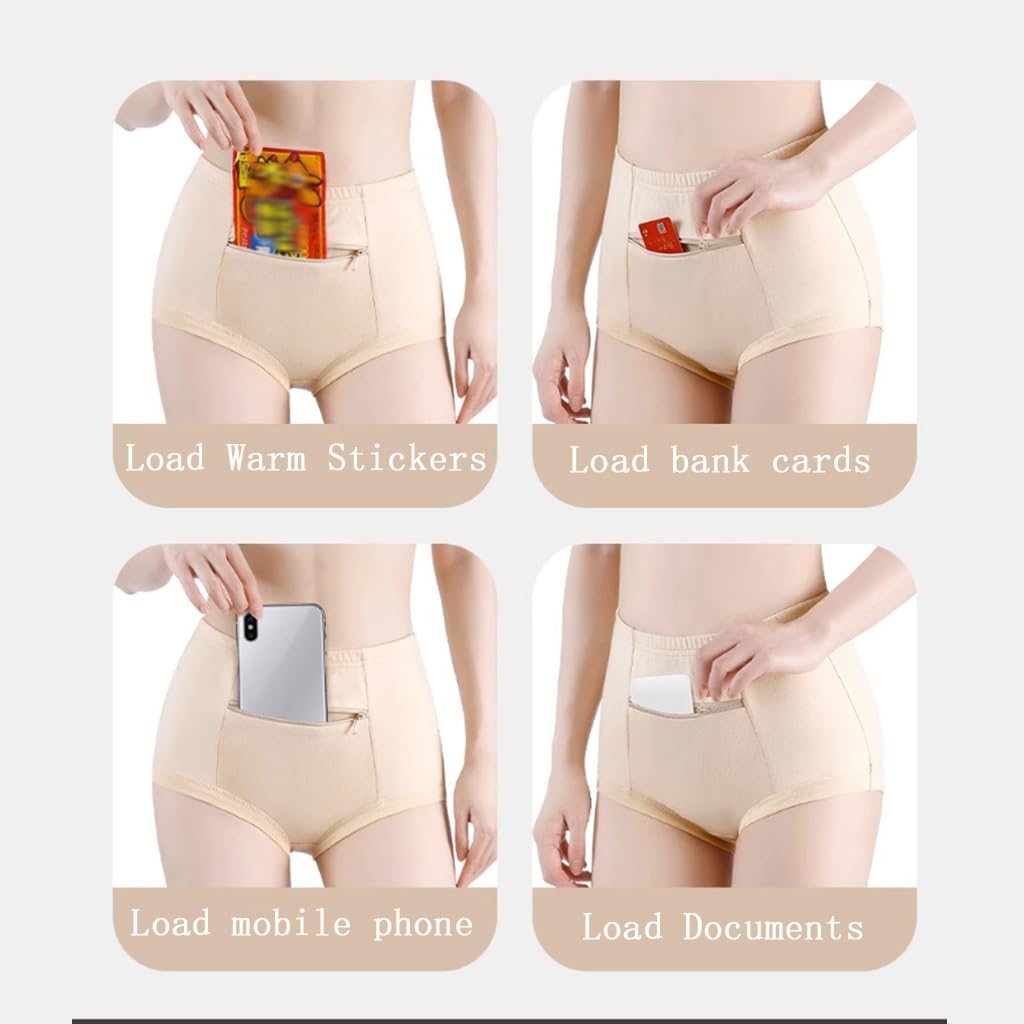 LaseVe Donna Vita Alta Biancheria Intima Tasca con Cerniera Nascosta Mutandine Viaggio Slip Sicurezza Mutande 8 Confezioni