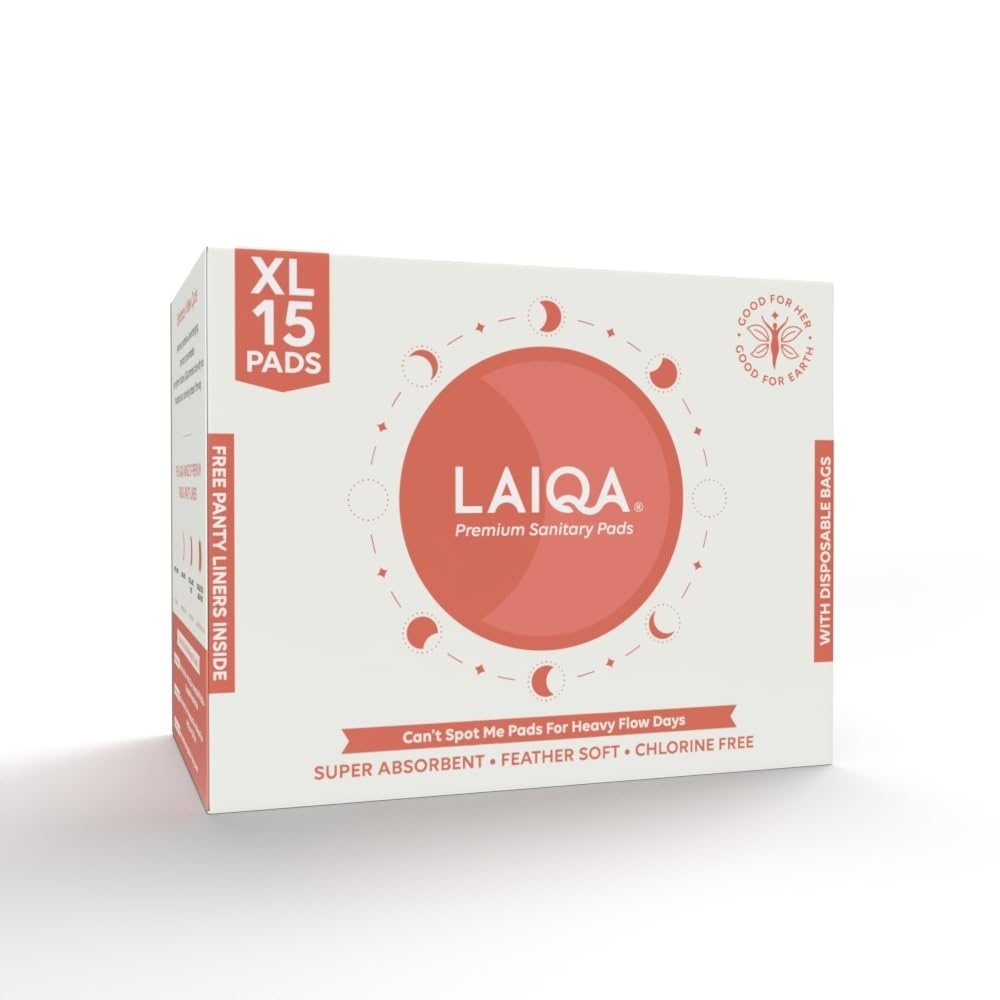 See full amazon price history chart for LAIQA Premium Rash Free Sanitary Pads 15 XL (Extra Large) Heavy Flow with 15 Disposable Bags Plus 3 Free Panty Liners | Made with Natural Fibers | Leak Proof Pads With 4 Wings | No Chlorine No Fragrance | Pack of 1 LAIQA Premium Rash Free Sanitary Pads 15 XL (Extra Large) Heavy Flow with 15 Disposable Bags Plus 3 Free Panty Liners | Made with Natural Fibers | Leak Proof Pads With 4 Wings | No Chlorine No Fragrance | Pack of 1 (B07PSCSYBP) Amazon Price History, Amazon Price Tracker