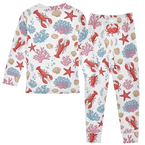Pajama Sets Long Sleeve Marine Life Background Soft Comfy Sleepwear 2 Piece PJS 3-8T3