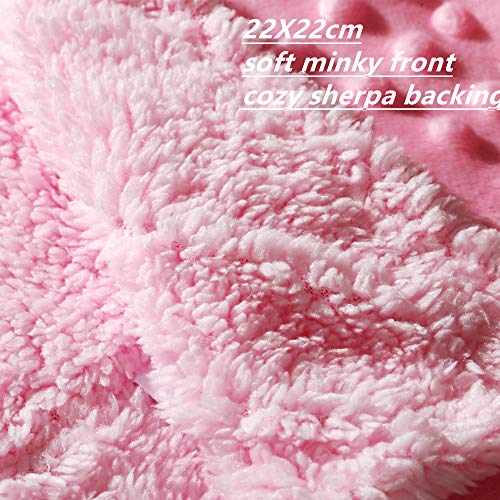 Image of CREVENT Baby Comforting Security Blanket Lovey for Newborn Baby Girls Infants, Minky Dot Front + Sherpa Backing with Animal Face (Pink Bear)
