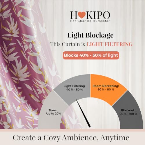 Image of HOKIPO Luxe Foliage Foil Printed Curtains 7 Feet Long Set of 2, Onion Pink