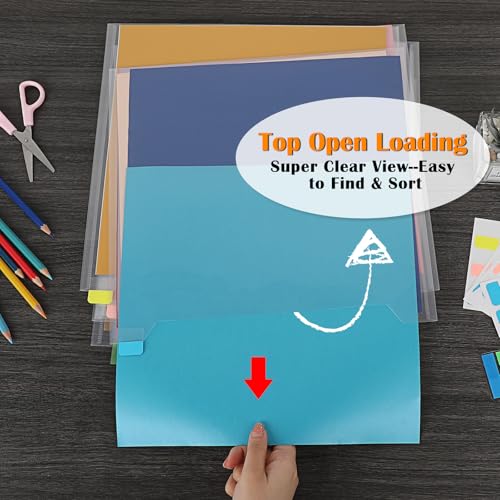 Image of BTSKY 45PCS 12x12 Scrapbook Paper Storage Organizer Top Loading Plastic Paper Storage Clear Craft Organizers and Storage Holder with 160 PCS Sticky Index Tabs for Scrapbook Vinyl Paper Cardstock etc.