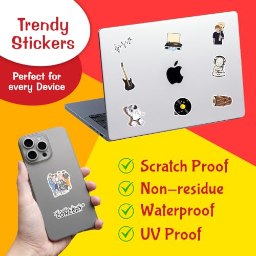 Image of CodersParadise Music Aesthetic Vinyl Stickers for Laptop, Journal, Guitar, Mobile Case, Bike Helmet- Waterproof, Self-Adhesive, Fade-Resistant Decorative Decals for Teens & Adults (7.6 cm), Pack of 58