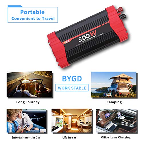 BYGD 500W Car Power Inverter DC 12V to 110V AC Converter Dual Outlets with 3.1A 4 USB Ports Car Charger Adapter
