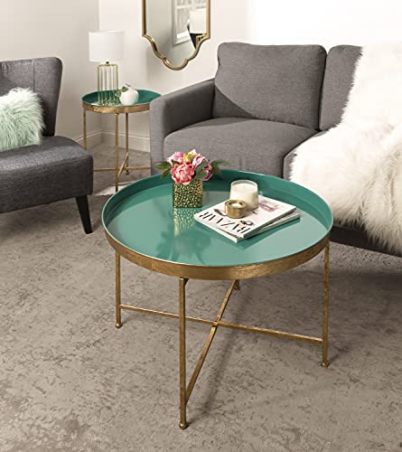 Kate and Laurel Celia Modern Coffee Table; 28 x 28 x 19; Teal and Gold; Glamorous Folding Metal Table for Storage and Display - Image 3