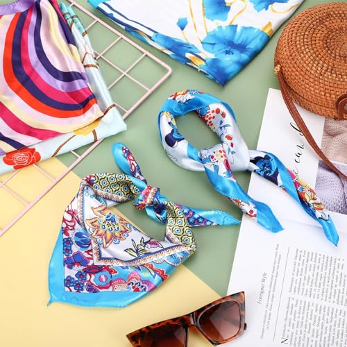 Handepo 100 Pieces Women Head Scarves Bulk 19.69 Inch Satin Square Silk Feeling Hair Scarf Bundle Mixed Color Neck Head Scarf Set for Women, Random Color4