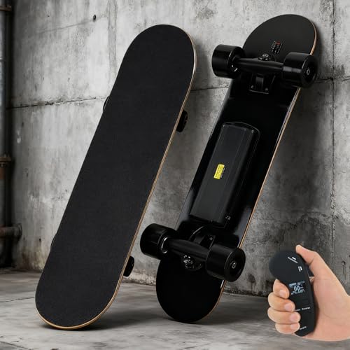 Giuggiolared Skateboard Electrico con 4 Modos de Velocidad y Motor Simple/Doble, Longboard Eléctrico para Movilidad, Control Remoto con Pantalla OLED, Autonomía 15Km, Batería de 110 WH B-Single-Motor