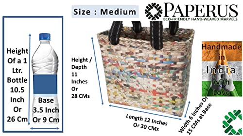Image of Paperus, Medium, Natural Lunch Bag, Tiffin Basket for Office, Handbag, Carry Bag, Travel Bag, Eco-Friendly, Handmade, of Paper Ropes, in Inches 11 Height, 12 Length & 6 Wide Base