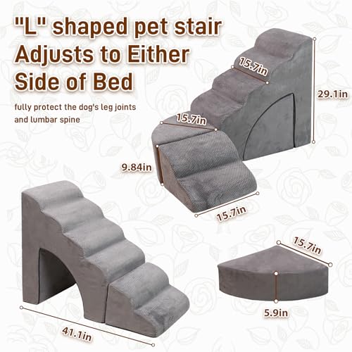 Foam Dog Stairs & Steps Ramps for High Beds 30 inches Tall for Small Dogs and Cats, LitaiL 6 Step Pet Stairs Steps for High Beds 30 inch Large Dogs, Non-Slip Dog Ramps for Older Cat - Image 6