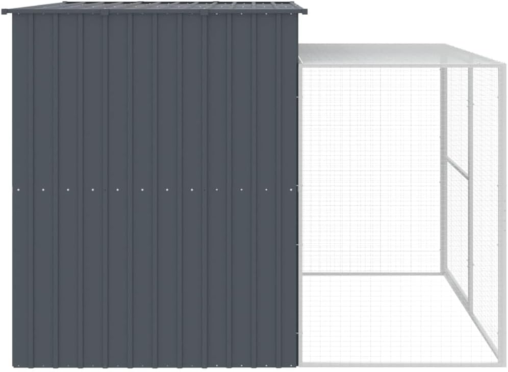 vidaXL Dog House, Dog Kennel with Run, Dog Cage with Lockable Door and Latch, Pet House for Small Animals, Anthracite Galvanised Steel