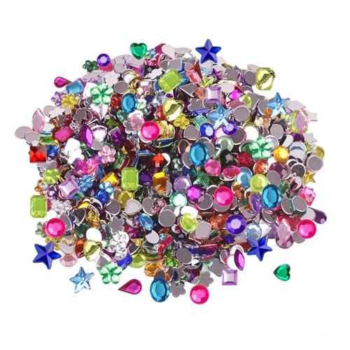 CXNXFD 1200PCS Acryl Strassstein Set Multicolor Glitter Künstliche Edelsteine in Verschiedenen Formen - Dekorative Diamanten für Bastelarbeiten, DIY, Party Events, Piratenschatz, Schnitzeljagden