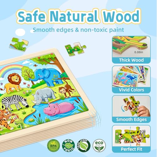 Puzzles de madera para niños de 3 a 6 años, set de 6 puzzles con 30 piezas cada uno, temas de descubrimiento mundial miniatura 5