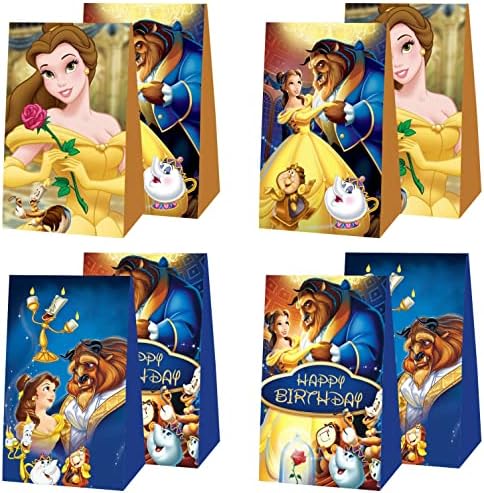 ULGIX 12pcs Beauty and The Beast Party Favor Gift Bags for Princess Belle Birthday Party Decorations Supplies