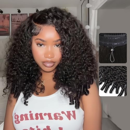 Tinashe Human Hair Wig Bob Burmese Curly Glueless Wigs Human Hair Pre Plucked Pre Cut Pre Bleached Wear And Go 6x5 HD Lace Front Closure Wigs for Black Women Side Part Natural Black Wig 16inch