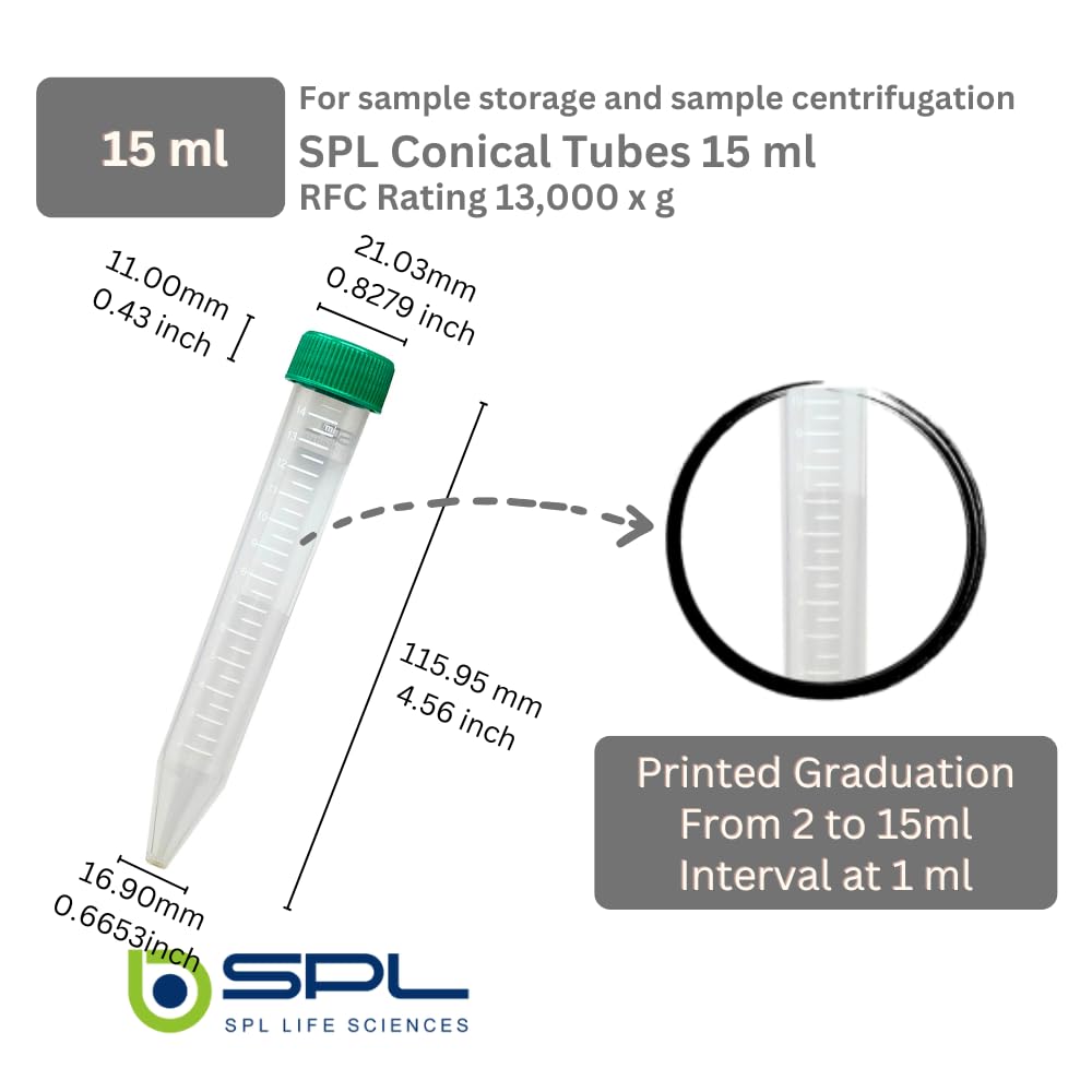 SPL 15 ml cónico tubos de centrífuga esterilizados con PP estante, (Rack de 25) no – pirogénicas, Non – citotóxico, dnase/Rnase – libre, ADN humano – libre