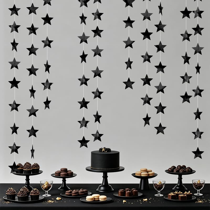 Image of Black Shining Star Hanging Garland Black Hanging Sparkling Star Streamer Glitter Star Bunting Banner Twinkle Star Backdrop for Wedding Baby Shower Birthday Christmas Decorations 40 Feet