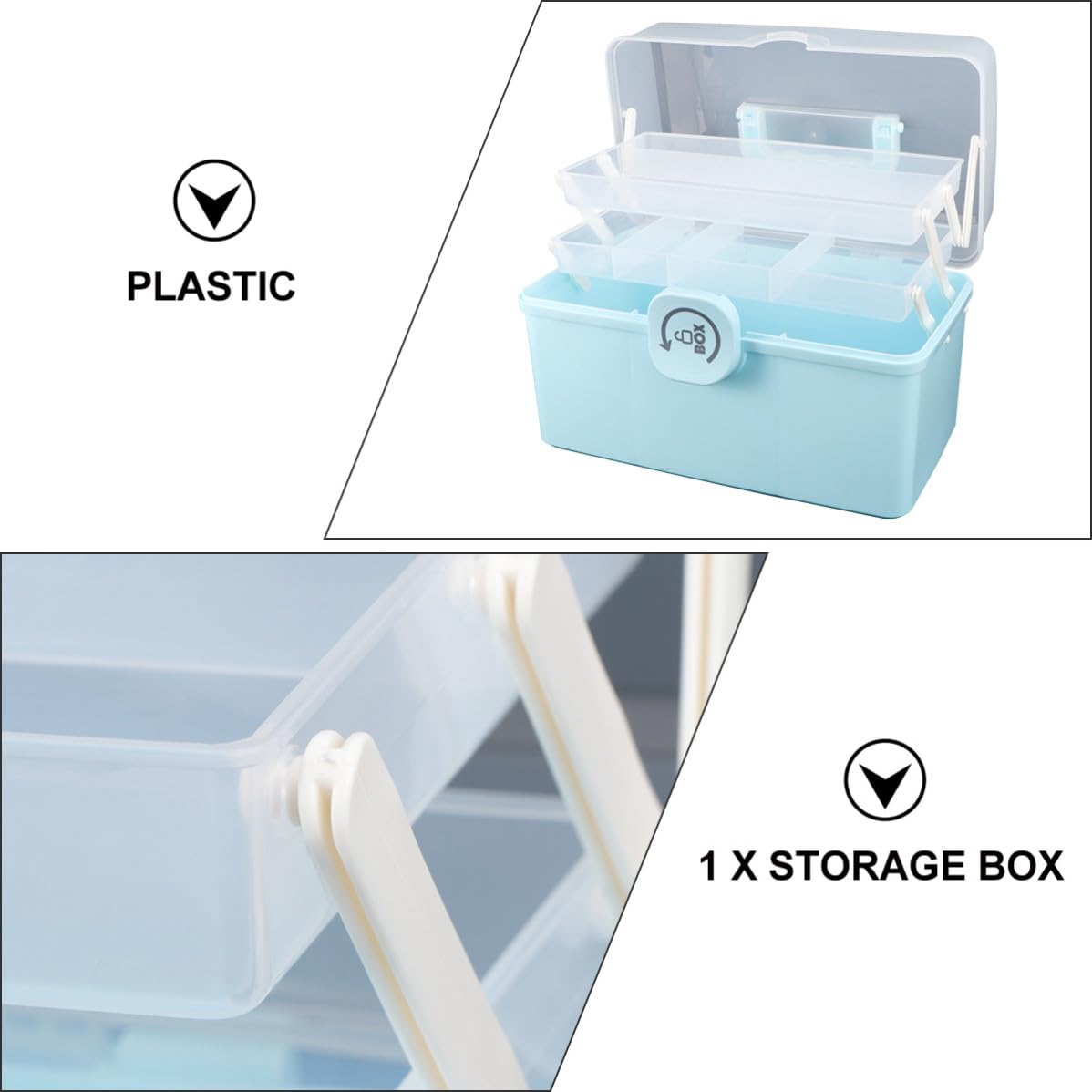 Toddmomy Caja de Medicamentos Portátil Azul de Plástico Asa, Botiquín de Primeros Auxilios Ligero Diseño de Compartimentos para Uso en Casa y Exteriores
