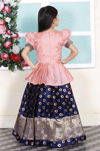 Image of New south Indian traditional pattu pavadai Jecquard Lehenga choli for girls dress