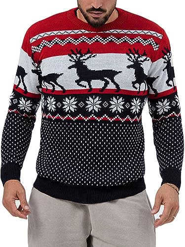 Runcati Mens Ugly Christmas Sweater Pullover Long Sleeve Reindeer Snowflake Soft Knitted Sweaters