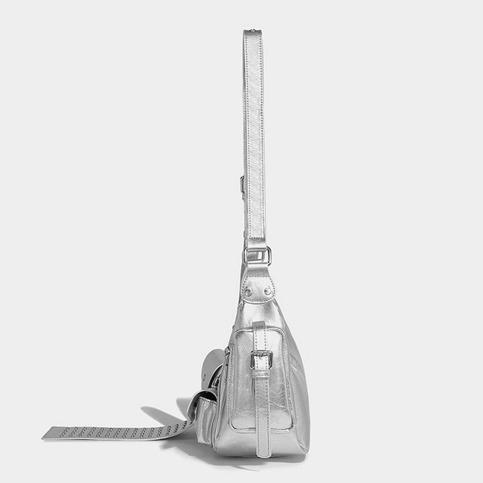[Tertioi] Bolso de mano de piel sintética para motocicleta punk, bolsa de hombro para uso diario, con cremallera, bolso cruzado con cremallera, estilo motocicleta