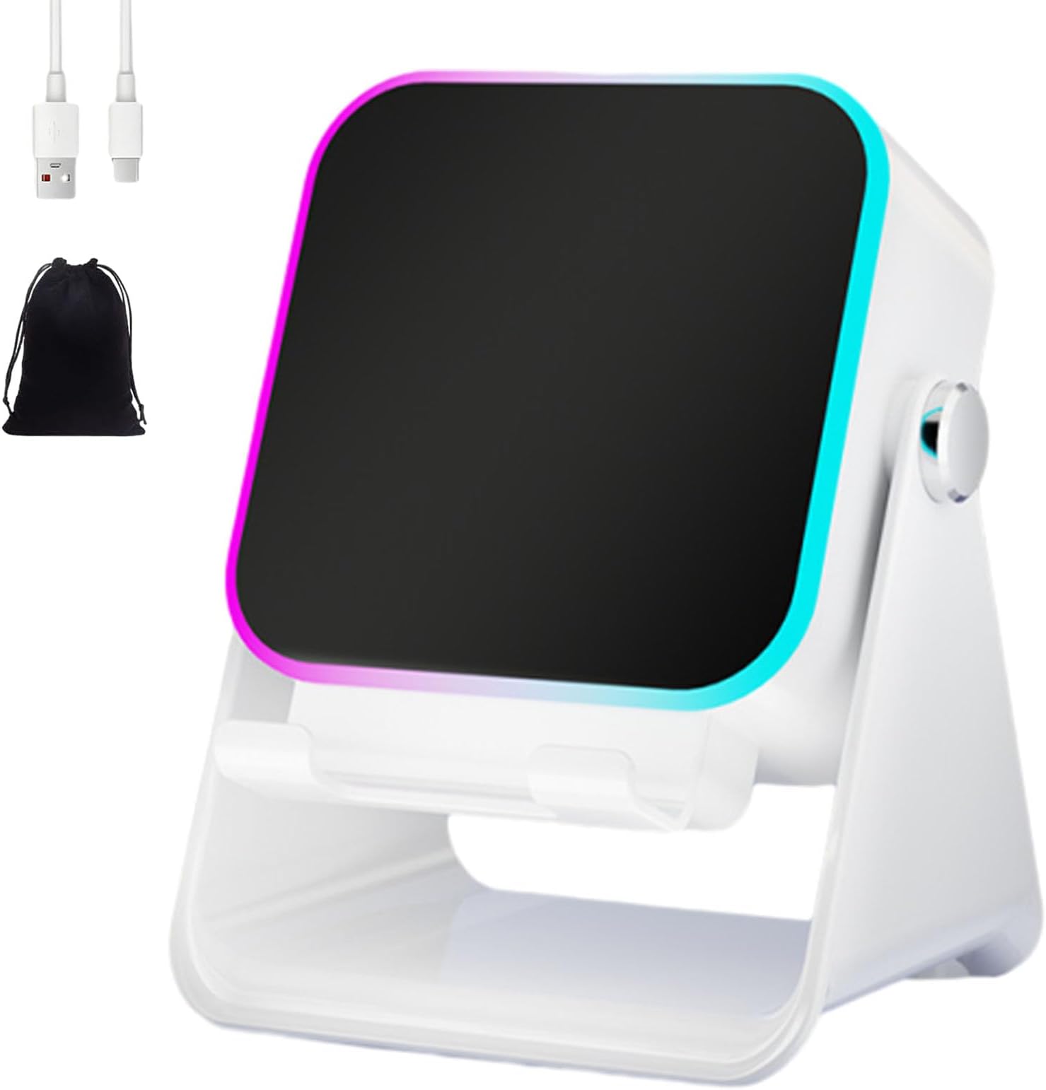 - Wireless Induction Audio Speaker Stand, Foldable Phone Bracket Speaker with Ambient Light, Stable Adjustable Stand for Smartphones & Tablets, Enhance Sound and Workspace Organization (White)