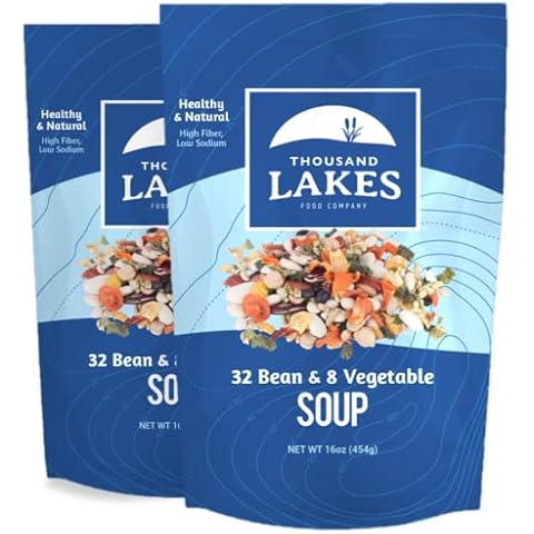 Thousand Lakes 32 Bean and 8 Vegetable Dry Soup Mix - 2-pack 16 ounces (2 pounds total) | Low Sodium | No Fat | High Fiber | 40+ Servings | Vegan Cover