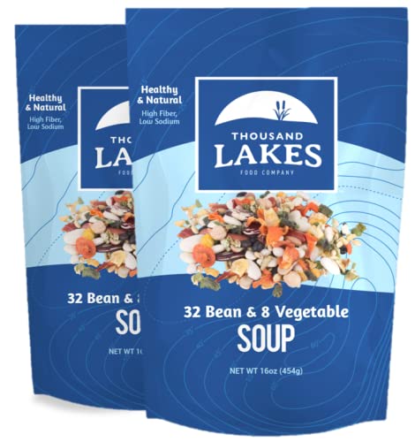 Thousand Lakes Mezcla de sopa seca de 32 frijoles y 8 verduras, paquete de 2 unidades de 16 onzas (2 libras en total)  Bajo en sodio  Sin grasa