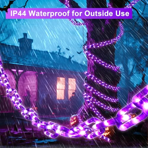 YOUNGAR Halloween String Lights,13.7ft 175LED Battery/USB Operated Plastic Chain Light,Timer Memory with 8 Modes for Haunted House Indoor or Porch, Window, Party Outdoor Decorations (Purple)