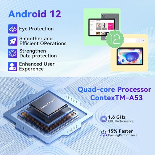 Wqplo 10-Zoll-Tablet Android 12 Tablets 2 GB RAM 32 GB ROM Quad-Core 5000 mAh, 1280 x 800 HD-Touchscreen, 2 MP + 5 MP Tablet-PC (Silber) – Bild 4