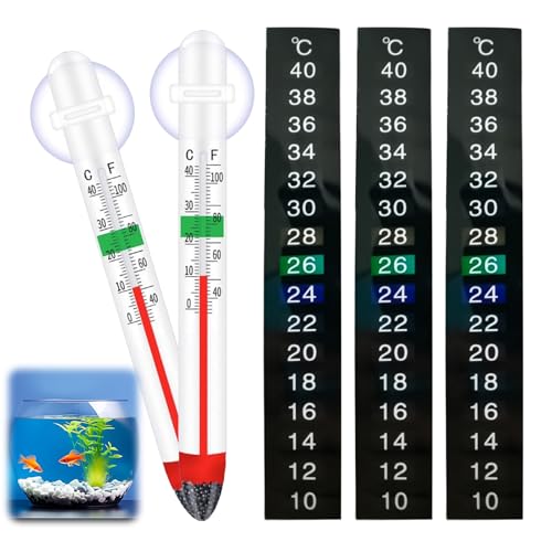 2 Pièces Thermomètre Aquarium et 3 Pièces Thermomètre Aquarium Autocollant, Mesure Précise et Affichage Clair, Adapté aux Tortues, Poissons