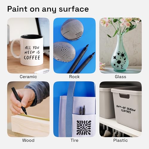 Image of ARTISTRO 2 Black Permanent Marker - Waterproof Markers for Tire, Fabric, Rocks, Glass, Ceramic, Wood, Paper - Oil Based Paint Pens - Medium Tip 3mm
