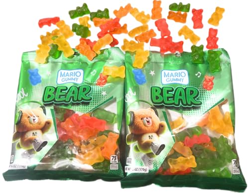 Mario's Halal Gummy Bear Candy, Assorted Fruit Flavors, 170g Bags each. (Pack of 2)